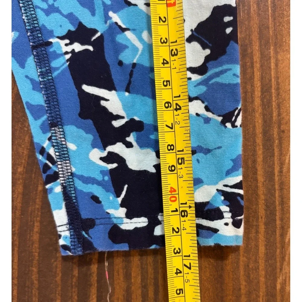 Nike Girls Blue Abstract Camo Print Capri Leggings Pink Logo Size 6X L 6-7 Years